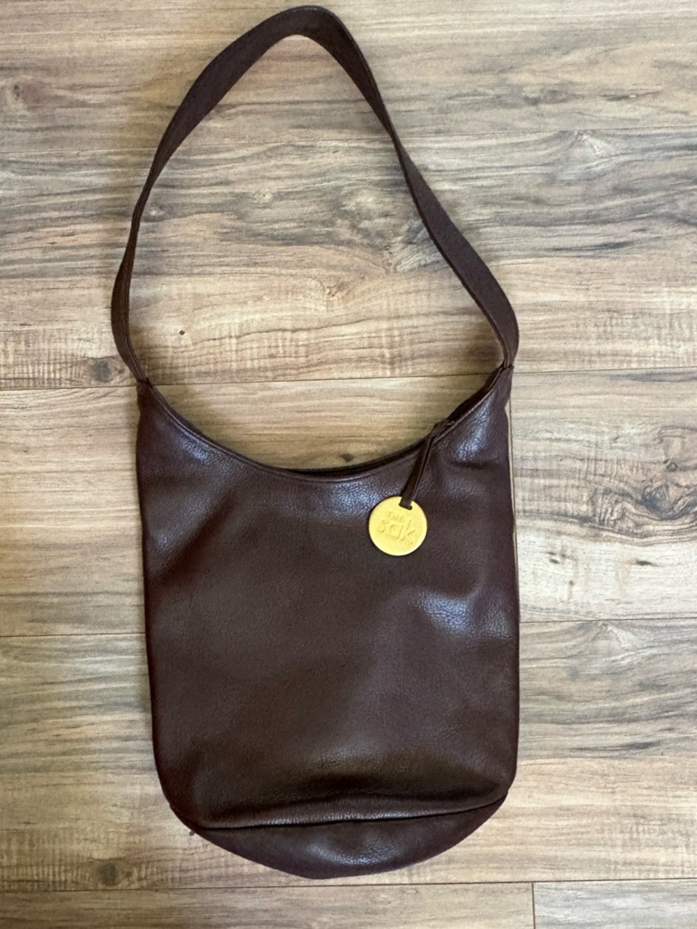 totes Dark Brown Leather Shoulder Tote with Gold Charm